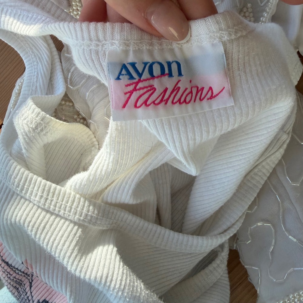 Vintage Avon Fashions Single-stitch Flower Print Cropped Ribbed Tank - Picture 3 of 7